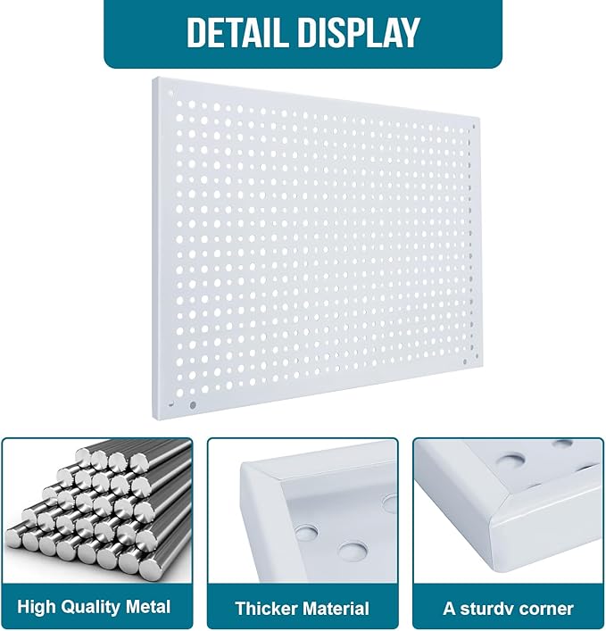 Peg Board, Heavy Duty Steel Organization Panels, Universal 1/8 and 1/4 Peg Board Accessories, Ideal for Garage Tool Storage, 
