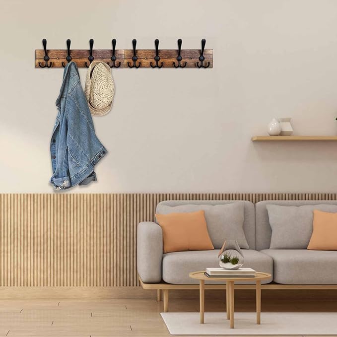 Coat Rack Wall Mount 31.5'' Coat Hanger Wall Mount Burnt Brown Coat Hooks for Wall Rustic Towel Racks for Bathroom Living Roo