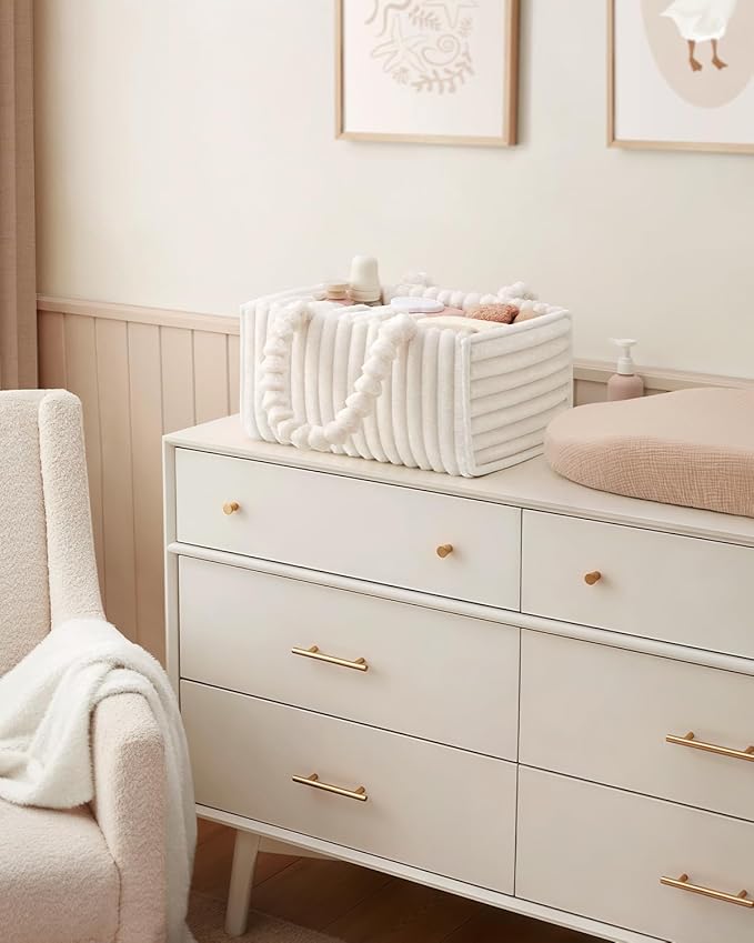 Blissful Diary Flannel Diaper Caddy Organizer, included Gift Packaging, Cozy Nursery Storage Basket, Gift for Baby Shower, Ne