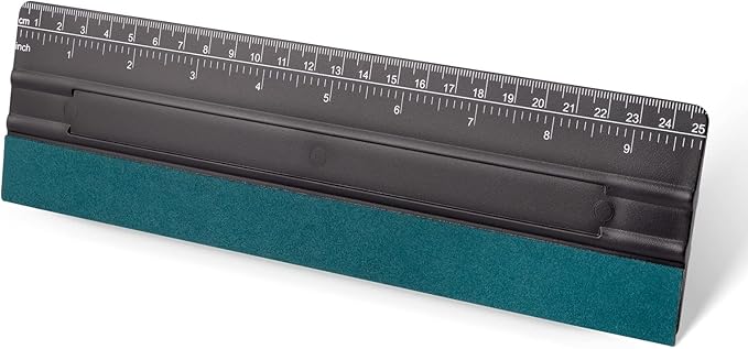 FOSHIO 10 Inch Felt Squeegee for Vinyl wtih Ruler 25CM 4 Round Corners Universal Card, Window Tint Film Installing Hard Black PP Car Vinyl Wrap Scraper Tool