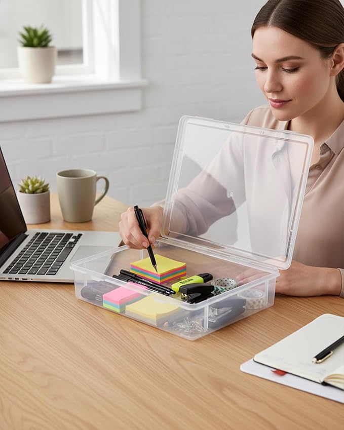 Paper Organizer Box, 3 Pack Plastic File Storage Box Plastic Photo Storage Box Document Organizer, File Portable Project Case