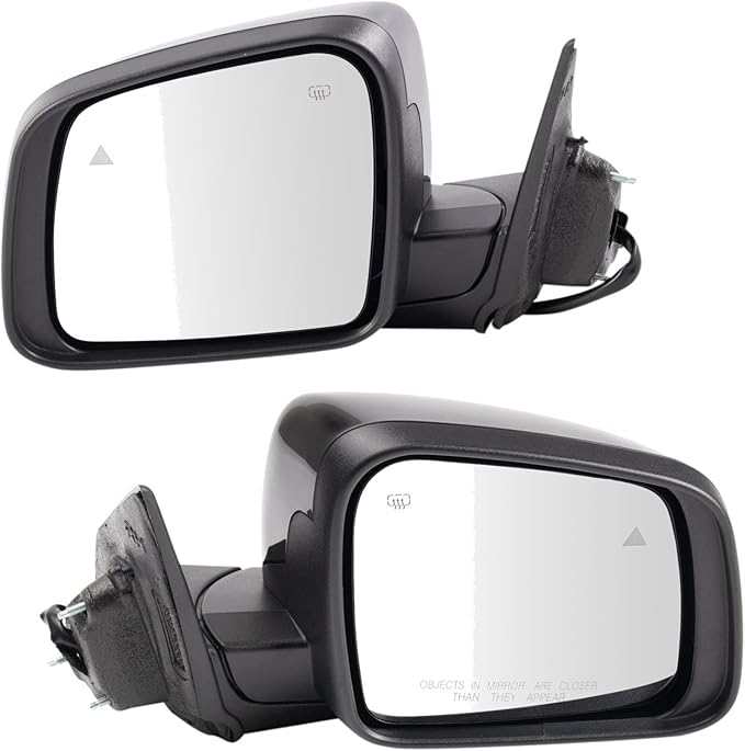 TRQ Driver & Passenger Side Power Heated Mirrors with Blind Spot Indicator Smooth Black Compatible with 2019-2022 Dodge Duran
