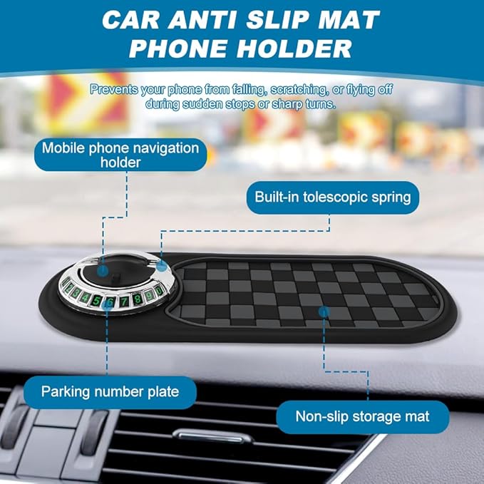Multifunction Car Anti-Slip Mat, Car Dashboard Mobile Phone Holder, Anti Slip Mat Phone Holder and Temporary Parking Number P