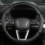 Cxtiy Genuine Leather Steering Wheel Cover with Ventilation Holes Luxury Cowhide,Breathable and Anti-Slip,14.5-15 inch(Black)