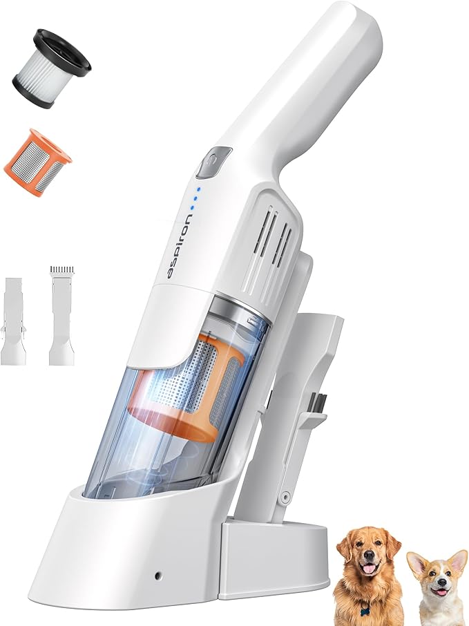 Aspiron Cordless Handheld Vacuum, 24KPA Powerful Car Vacuum, 2-Speed, 2 Charging Methods, Wireless Charger, Ergonomic Handle,