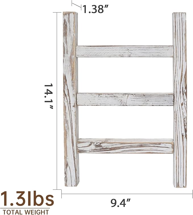 FUIN Wooden Tea Towel Ladder, Mini Ladder Towel Rack Display Hanger, Small Rustic Farmhouse Tea Towel Stand Holder for Countr