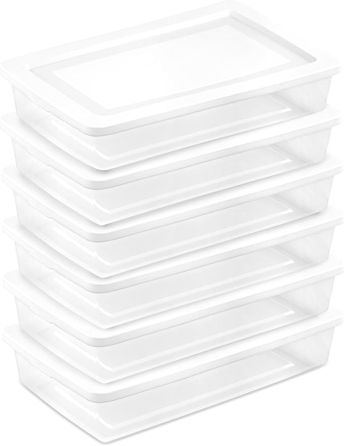 Sterilite 6 Pack Storage Box, 41 Quart Stackable Tote, Clear Plastic Container with Secure Snapping Lids for Home and Office 