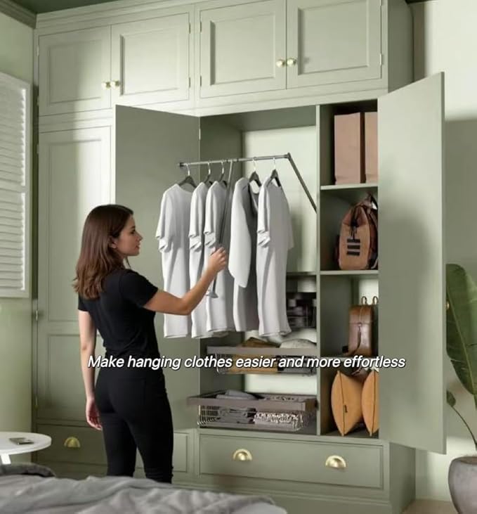 brand Wardrobe lift clothes rack,Pull Down Closet Rod for Hanging Clothes, Retractable Wardrobe Hanger for Cabinet, Aluminium