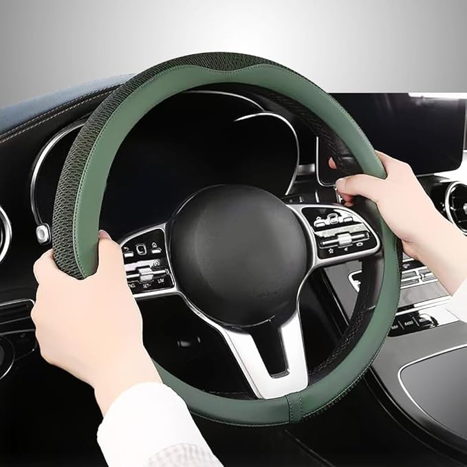 LKWLIKEI Car Steering Wheel Cover, Universal 15 inch, the Latest Microfiber Leather Breathable Technology Fabric, Non-Slip, C