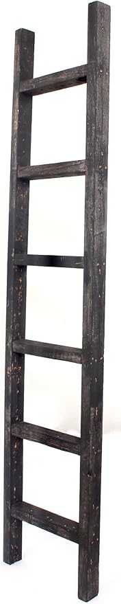 BARNWOODUSA Rustic Decorative Ladder - 100% Upcycled Wood (72" x 12" x 1.5", Smoky Black)