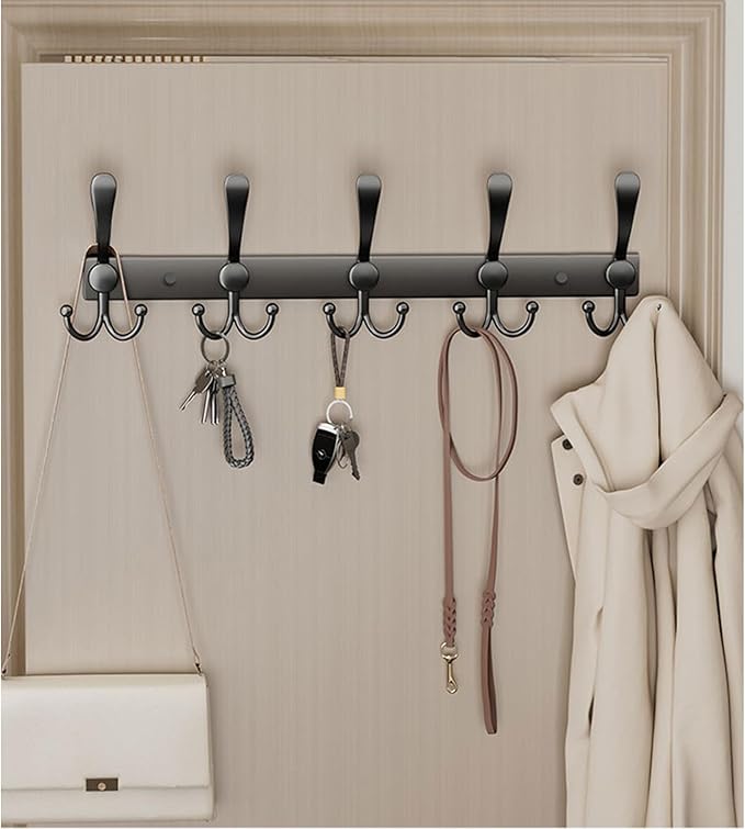 2-Pack Coat Rack Wall Mounted – Space-Saving Wall Clothes Rack, 5 Tri Hooks, Stainless Steel Entryway Organizer for Coats, Ha