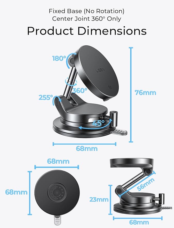 LISEN Qi2.2 25W Magsafe Car Mount Charger,[More Stable & Faster Charging] Suction Cup Phone Mount, Wireless Car Charger 25W for iPhone 17 16 Samsung Galaxy S26 Ultra,15W for iPhone 17e 15 14 13 12