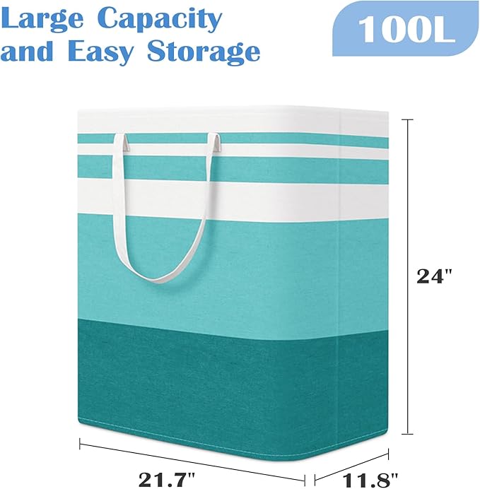 BlissTotes 3-Pack Laundry Basket, Freestanding＆Waterproof Laundry Hamper, Collapsible Tall Clothes Hamper with Easy Carry Han