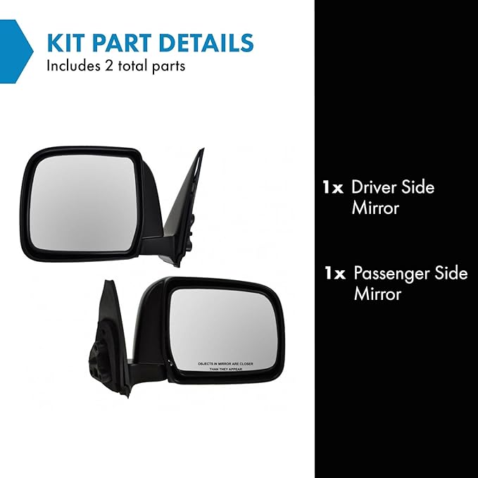 TRQ Driver and Passenger Side Mirror Assembly Set Manual Paint to Match Smooth Black Foldaway Compatible with 1997-1999 Toyot