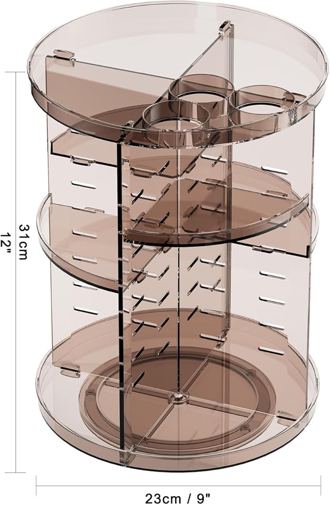 Rotating Makeup Organizer Countertop, DIY Adjustable Trays Spinning Skincare Organizers, Cosmetic Display Shelf with Perfume 