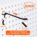 4 Inch Black Pegboard Hooks, 36 Pack– Heavy Duty Tool Hangers Compatible with 1/4″ Thick Pegboards (Fits Standard 3/16″ Holes