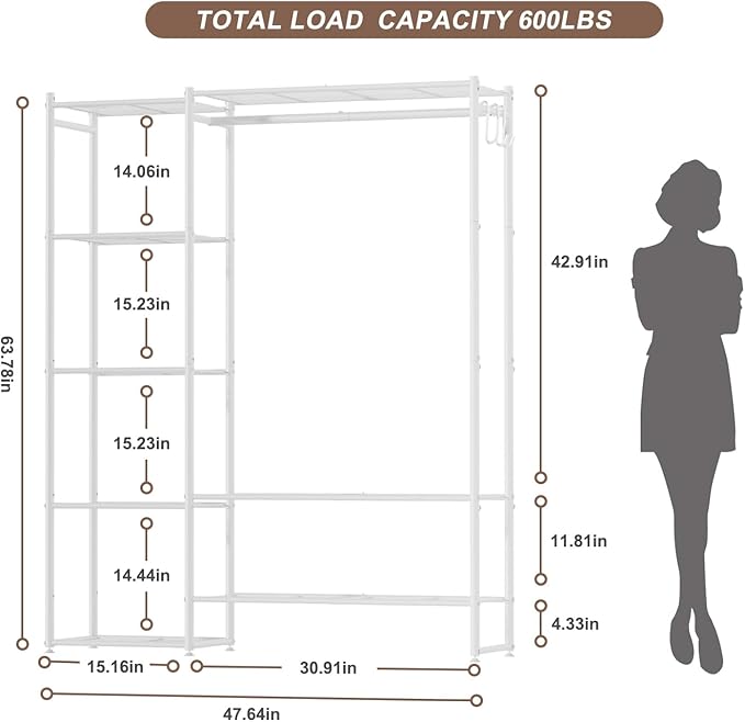Neprock Clothing Racks for Hanging Clothes with Shelves, Portable Closet System Organizer Garment Rack for Clothes Storage, M