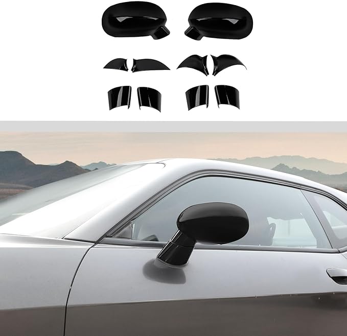 Voodonala for Challenger Rearview Mirror Cover Side Mirror Trim Shell Cover Decoration Trim for 2009-2025+Dodge Challenger Exterior Accessories,10pcs ABS Black