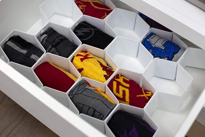 Home Basics Hexagon Pattern Honeycomb Easy Snap On 8 Piece Plastic Partition Customizable Drawer Divider Organizer Set for Un