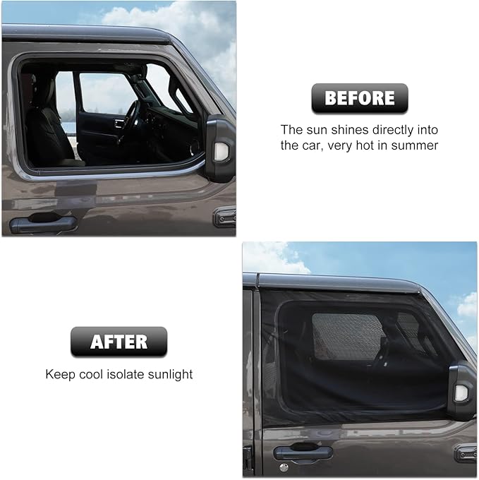Front Window Sun Shade Covers Elasticized Breathable Mesh Car Side Window Screens Net UV Protection Sunshade for Jeep Wrangler TJ JK JL & Gladiator JT 1997-2024,2PCS