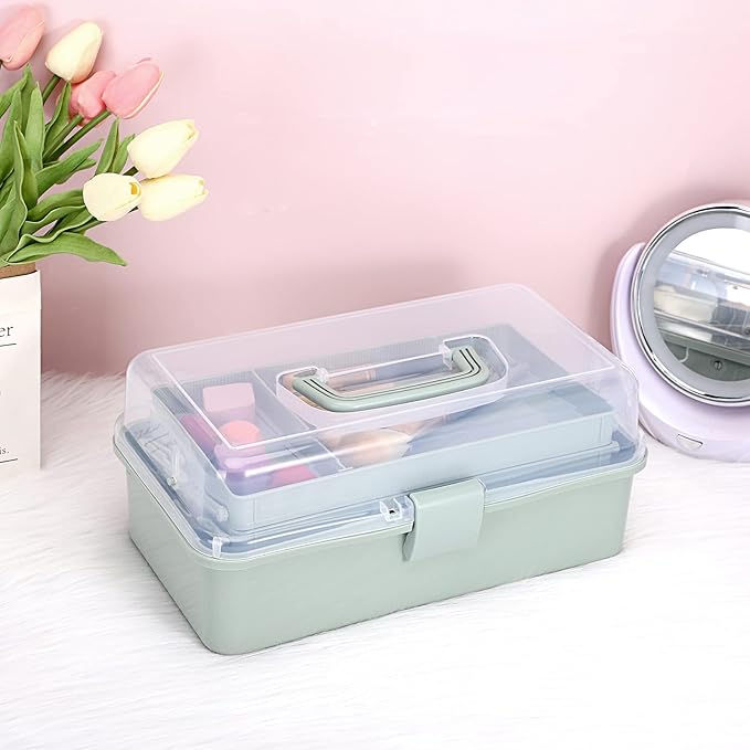 BTSKY 3-Layer Plastic Dividing Storage Box Craft Organizer and Storage with Adjustable Spacers Portable Handled Art Supply Or