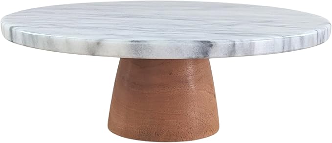 Marble Lazy Susan 12" with Wooden Base, Cake Stand, Rotating Tray, Cheese Board, Kitchen Turntable