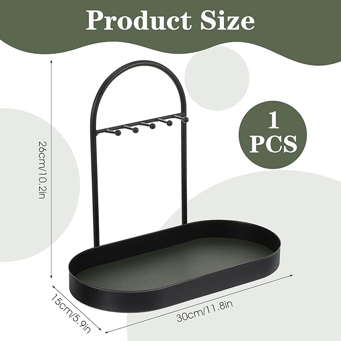 MAQUITA Jewelry Organizer Stand & Key Holder Tray with Acrylic Base, Key Stand and Jewelry Tray with 5 Hooks