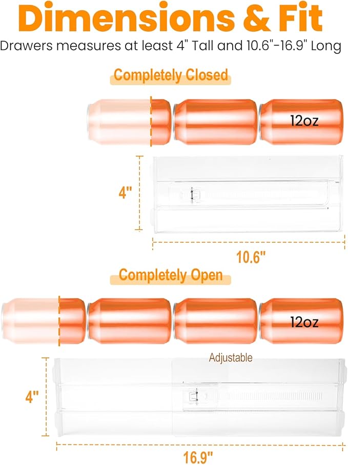 8 Pack Clear Drawer Dividers for Clothes, 4" High 10.6"–16.9" Adjustable Expandable Dresser Drawer Organizer, Dresser Separat
