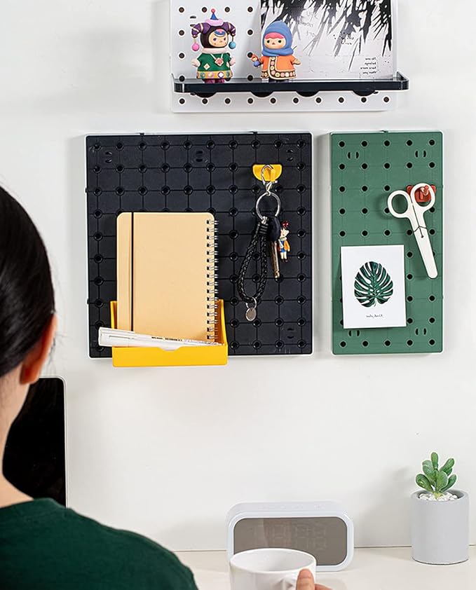 2 PCS Pegboard Wall Organizer, Self-Adhesive Peg Board Wall Panel Kits Pegboard Organizer and Storage Black Kits for Craft Ro