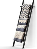 Farmhouse Wooden Blanket Ladder with Removable Hooks, 6-Tier Rustic Blanket Rack Decorative Stand, Leaning Towel Quilt Displa