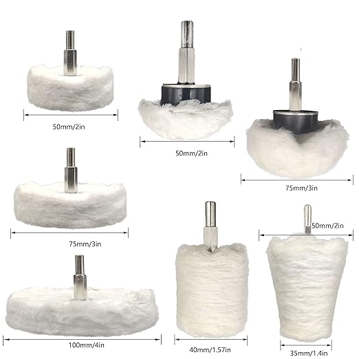 14 Pcs Polishing Wheel Kit for Drill - Buffing Pad Set With 2 Compounds and 5 Felt Wheels for Aluminum, Stainless Steel, Chrome, Metal, Glass, Car Detailing
