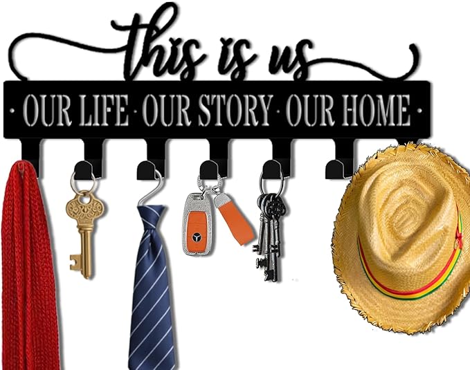 Key Holder Wall Mount, This is Us Sign, Key Holder Wall for Wall Decorative with 6 Hooks, Organizer Rack Hanger for Entryway,