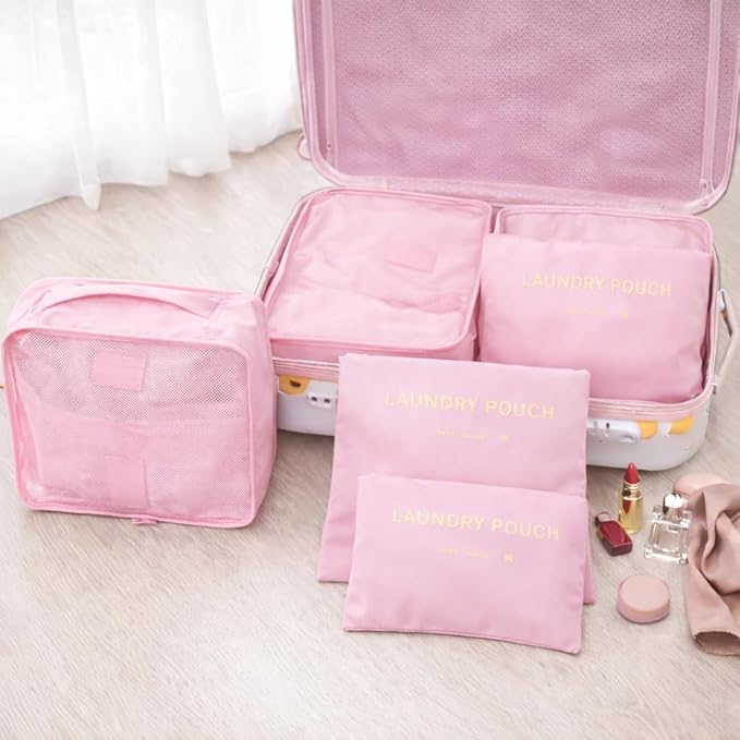 6 Set Travel Packing Cubes for Luggage – Laundry Pouch Organizer Bags, Lightweight Storage Pouches for Clothes, Shoes, and To