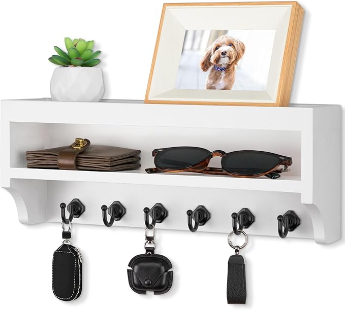 Nekon Key Holder Wall Mount, 12.8" W x 5.6" H x 3.7" D Wall Mounted Key and Mail Organizer with 6 Key Hooks, Key Racks for Ho