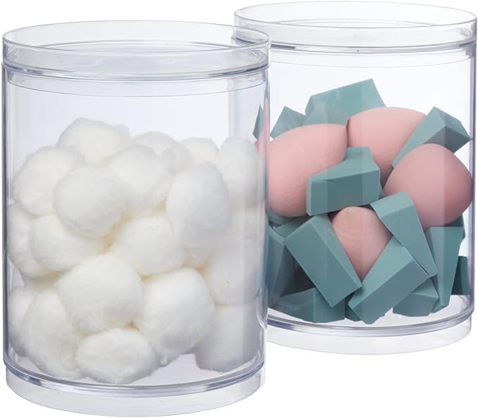 STORi Bella Tall Scrunchie Holder | Stackable Clear Plastic Container (Set of 2) Round Vanity Storage Organizers with Lids fo