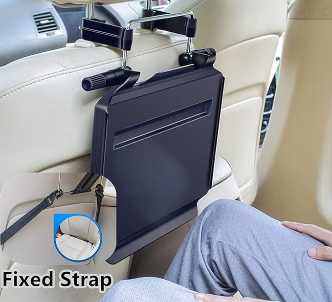 2 in 1 Car Steering Wheel Tray/Back Seat Headrest Tray for Eating Food Drink and Writing Laptop Work, Black Car Desk