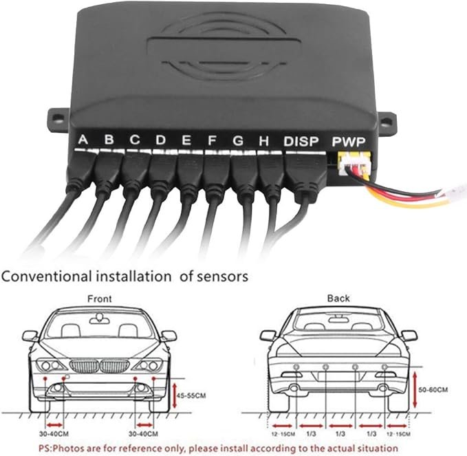 Car Reverse Backup Parking Sensor System Universal LED Parking Detector Monitor with 8 Sensor, 12V DC, 0.3-2.5m