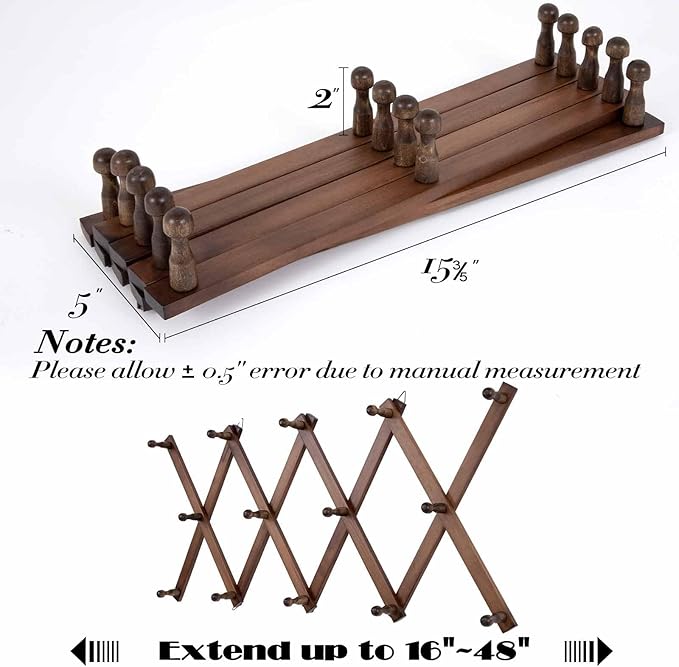 SCUNDA 16 inch High Accordion Wall Hanger with 14 Hooks, Wooden Wall Expandable Coat Rack for Coat, Hats, Baseball Caps, Coff