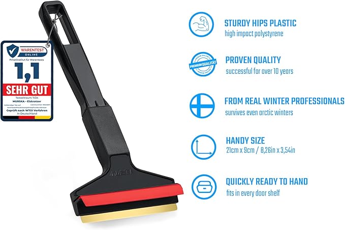 Car Ice Scraper Brass Blade - Fast, Effortless, efficient & Easy - Brass Ice Scrapers for Car Windshield Ice Scraper - Brass Ice Scraper for Car - Original Murska from Europe - Winter A053 Black Red