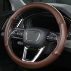 Cxtiy Genuine Leather Steering Wheel Cover with Ventilation Holes Luxury Cowhide,Breathable and Anti-Slip,14.5-15 inch(Brown)