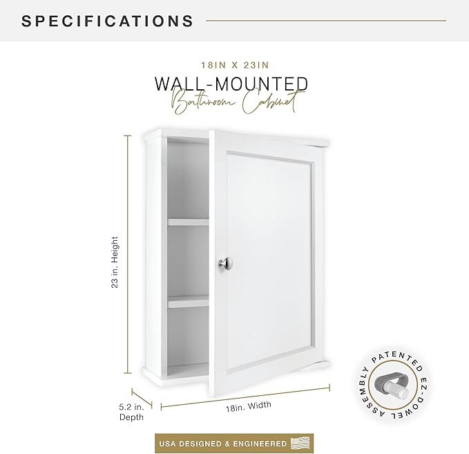 MCS 23x18 White Medicine Cabinet Organizer, Wall Mounted Bathroom Cabinet for Over-The-Toilet Storage, Bathroom Furniture & R