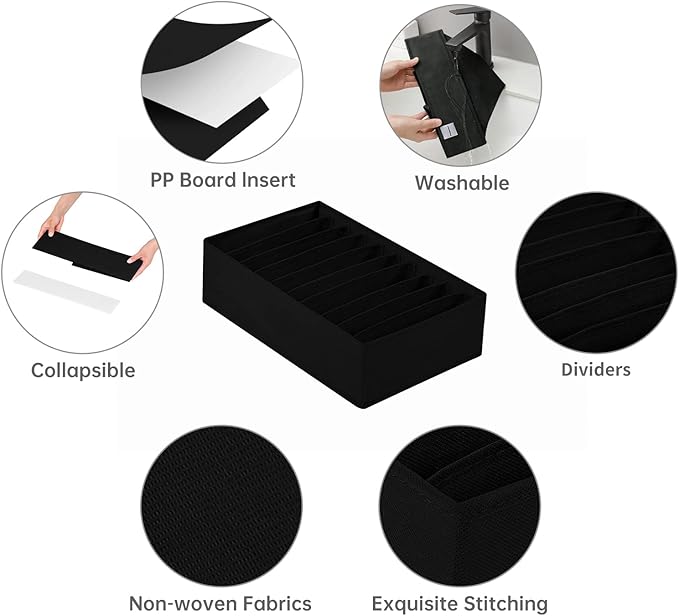 4 Packs T-shirt Drawer Organizers for Clothing,10 Grids Compartment Wardrobe Storage Box, Washable Clothes Organizer for Fold