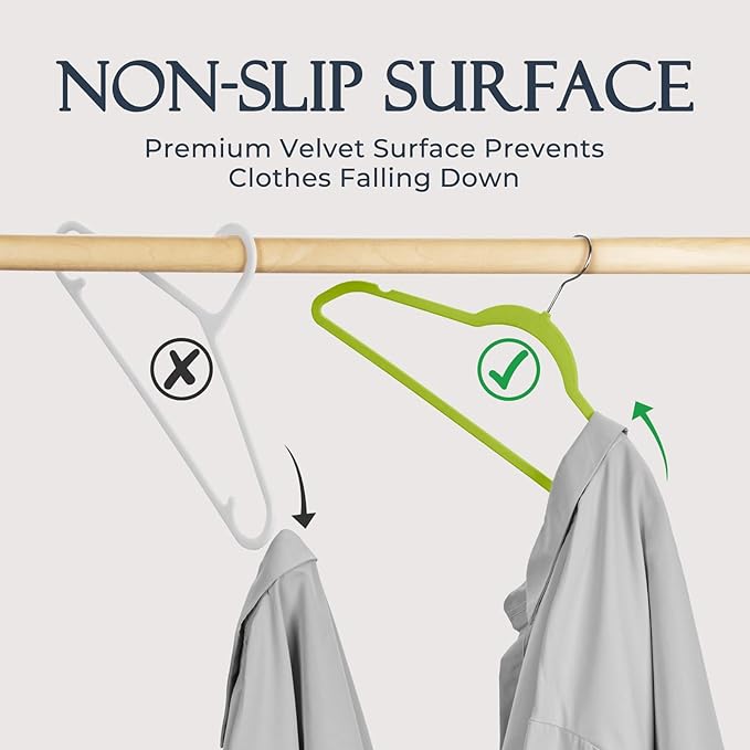 HOUSE DAY Vibrant Green Velvet Hangers 60 Pack, Non Slip Clothes Felt Hanger Heavy Duty for Coat, Premium Slim Space Saving S