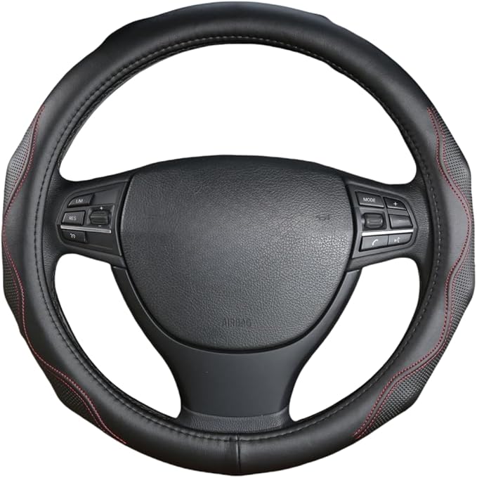 Leather Steering Wheel Cover 15 Inch – Real Leather with Silicone Lining, Non-Slip Universal Fit for Cars, SUVs & Trucks (Measure Before Purchase)