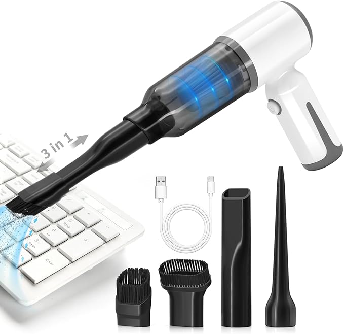 Cordless Handheld Vacuum for Car and Home - 6500Pa Powerful Suction, 3-in-1 Vacuum & Blower for Keyboard Cleaning, Computer D