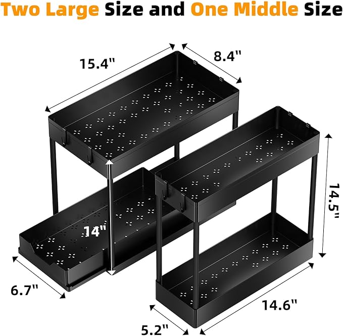 Simple Trending 3 Pack Under Sink Organizer, Pull-Out Cabinet Organizer Drawer, 2 Tier Multi-Purpose Slide Out Storage Shelf 