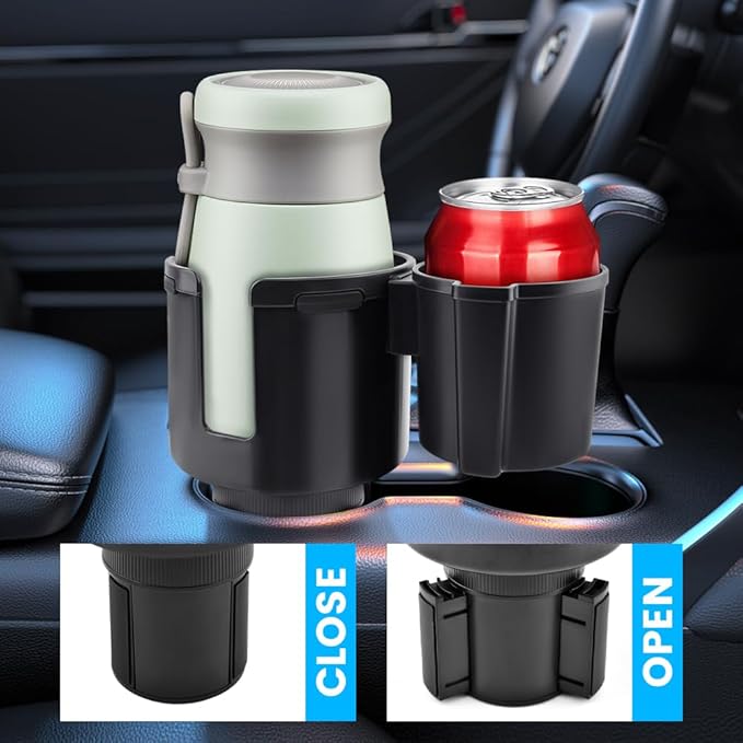 2-in-1 Car Cup Holder Expander, Adjustable Car Extender Adapter with Non-Slip Base - No Spill Cup Holder Extender with 4 Hook