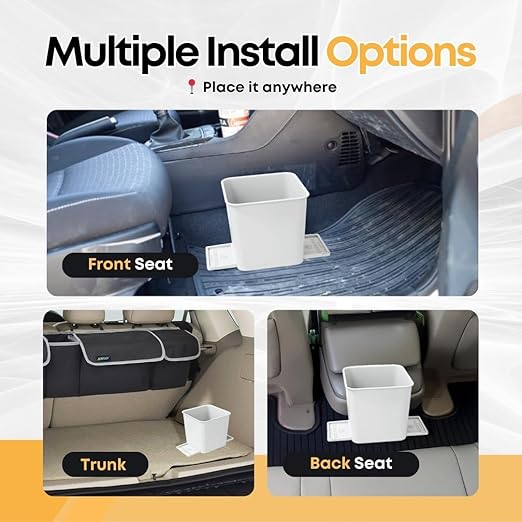 Car Trash Can for Vehicles Leakproof Compact Garbage Bin w/ Stability Flap, Anti-Slip Base, Portable Trash Holder for Cars, Trucks, SUVs, Minivans Compact, Auto Container Organizer (White, Small)