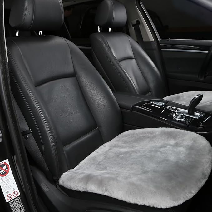 OGLAND 2 Pack FuzzySheepskin Car Driver Seat Covers, Shearling Fluffy Genuine Wool Seat Cushions for Auto Interior Accessorie