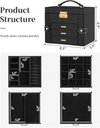 TORIBIO Jewelry Box for Women, Leather Jewelry Organizer with Mirror & Lock, 4-Tier Jewelry Storage Organizer with 3 Drawers 